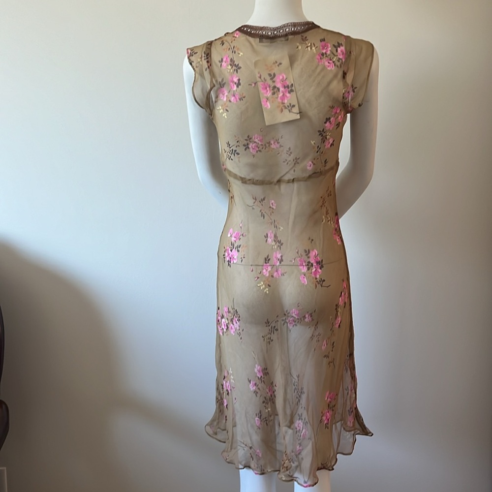 Vintage Betsy Johnson Shear Tan Floral Size S Dress New With Tag - Picture 6 of 12